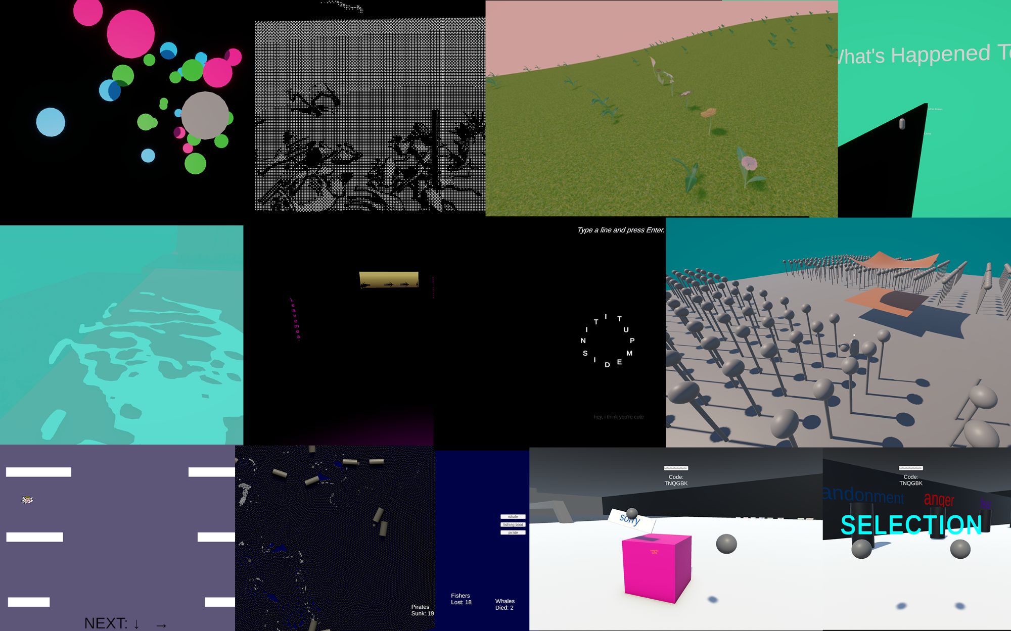 Mosaic of 11 prototype games from NYU Prototype Studio