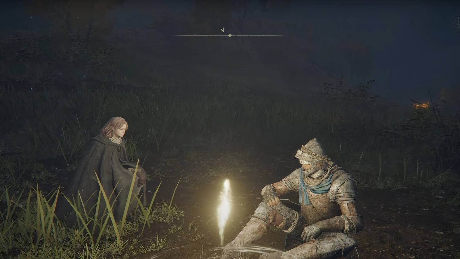 Elden Ring combat in an autumn courtyard - Aesthetic Heritage from Dark Souls visible in every system