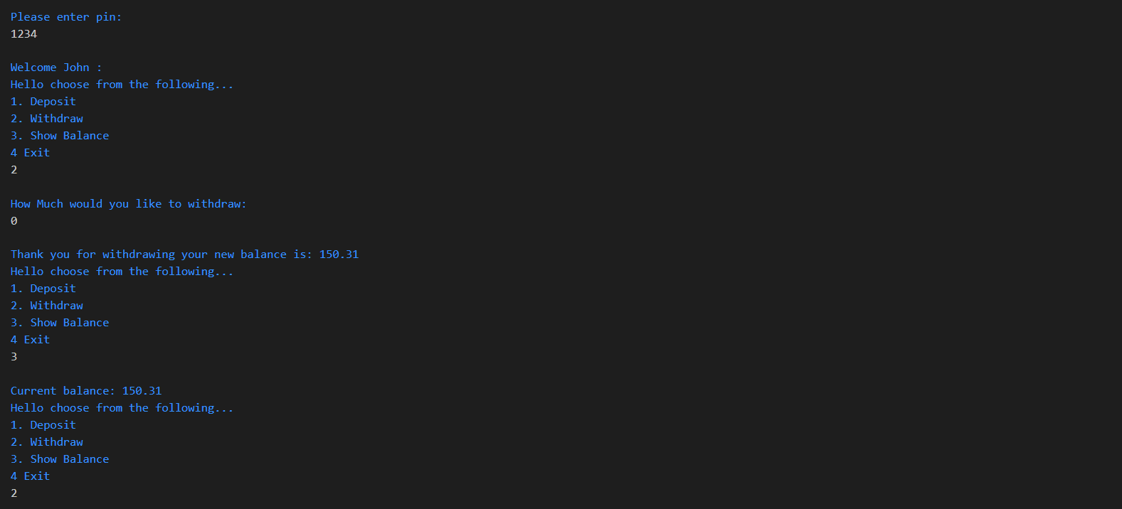 GCommand line ATM machine
