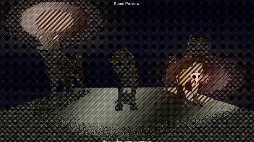 TEGE - nighttime scene with spot-lit characters and retro dithering