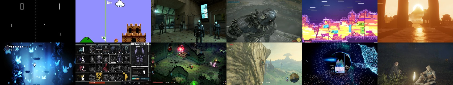 A mosaic of videogames discussed in VG101 - from Pong to Elden Ring